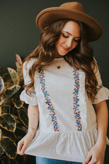 Charlotte Embroidered Top in White