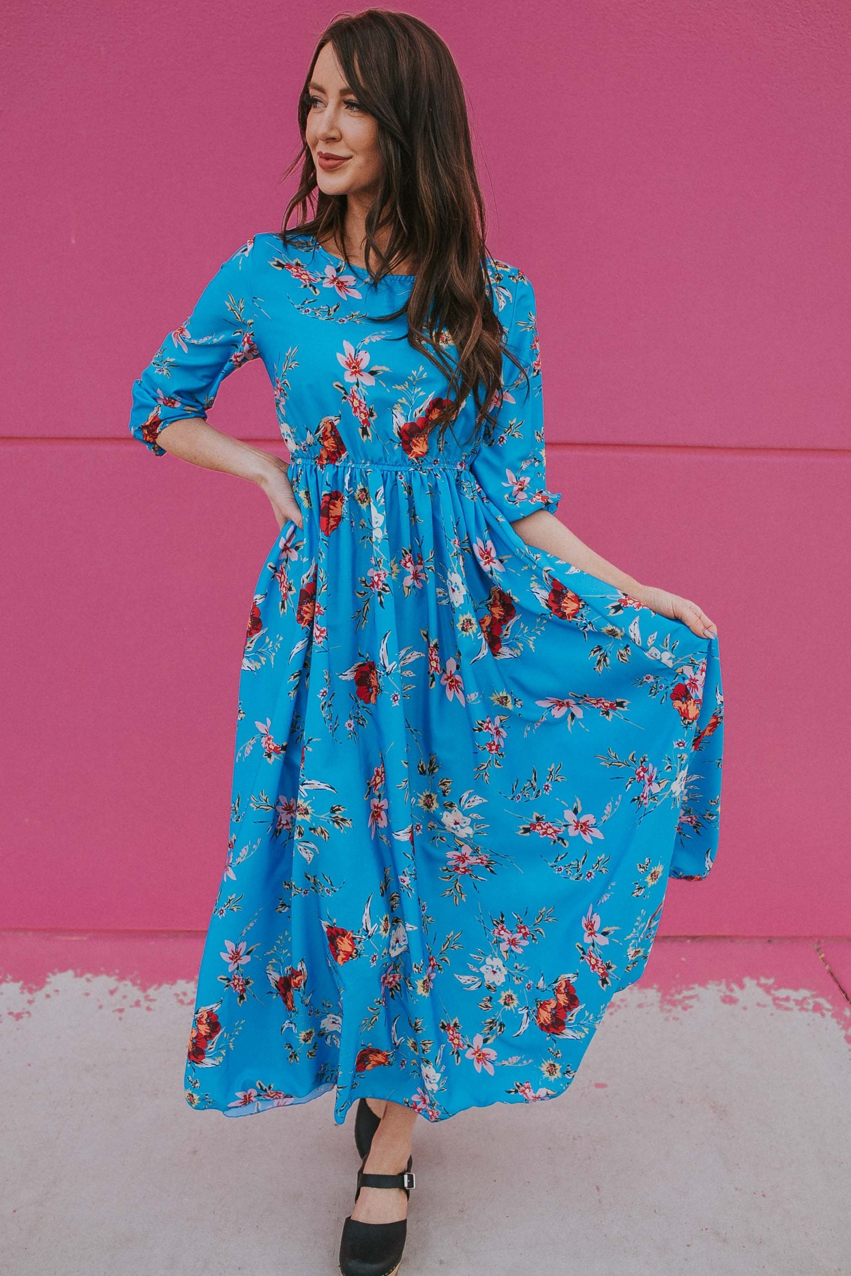 Rosalie Floral Dress in Blue